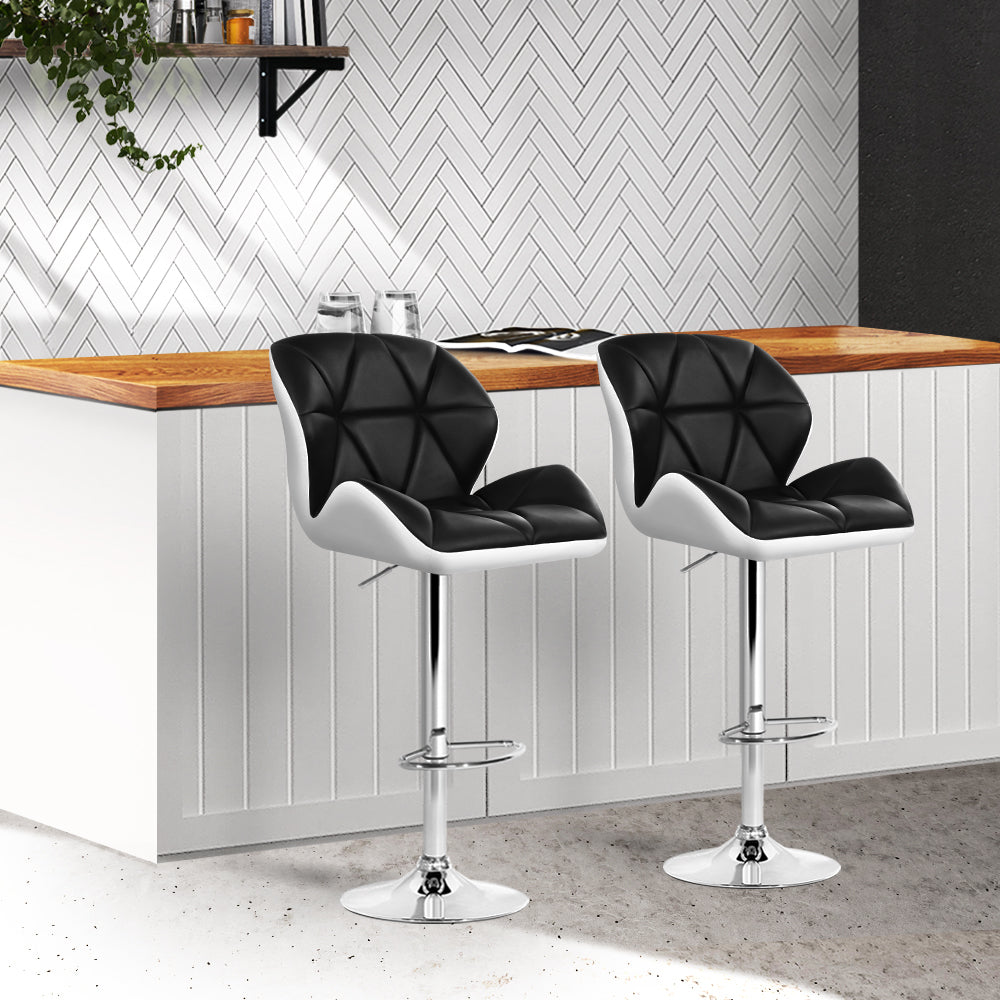 Hurley | Modern Swivel Black & White PU Leather Bar Stools | Set Of 2