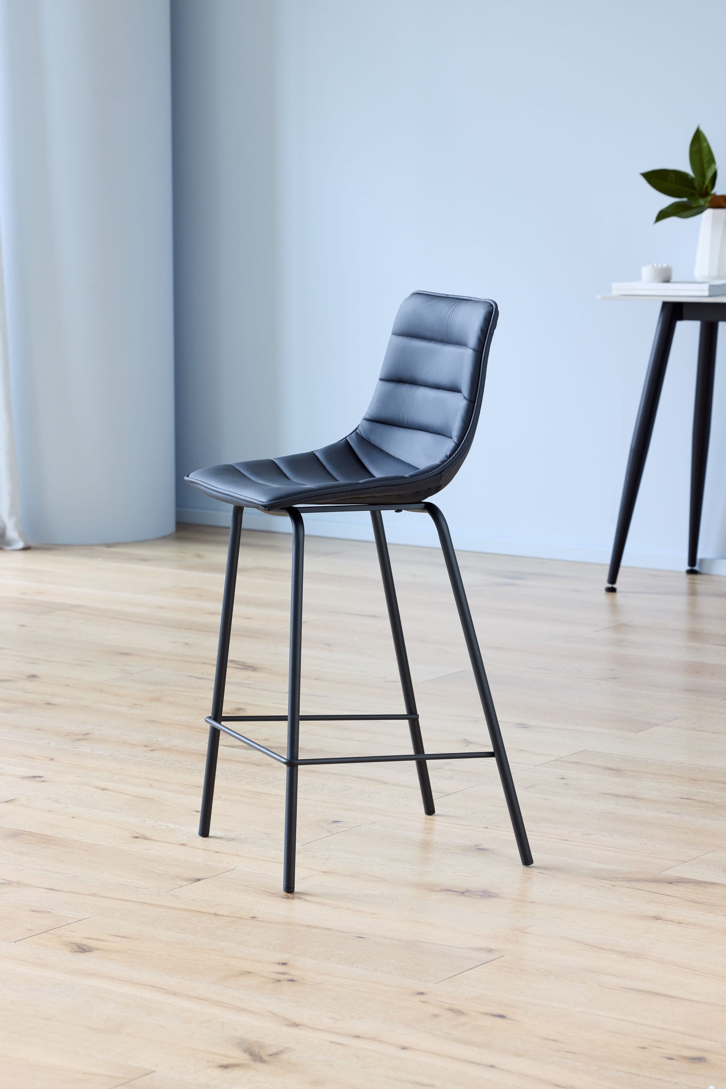 Jurien | Modern Metal PU Leather Bar Stools | Set Of 2 | Black