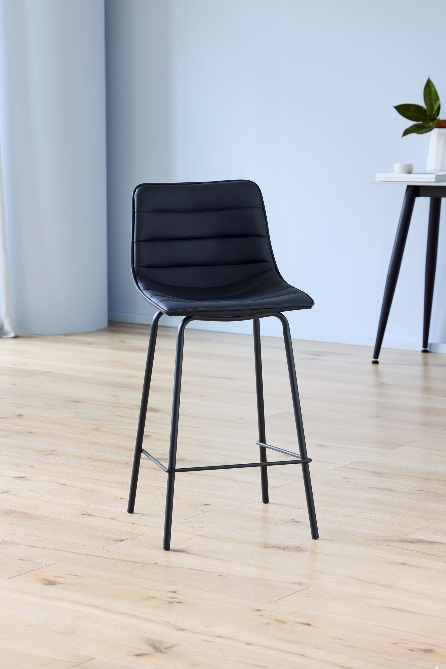 Jurien | Modern Metal PU Leather Bar Stools | Set Of 2 | Black