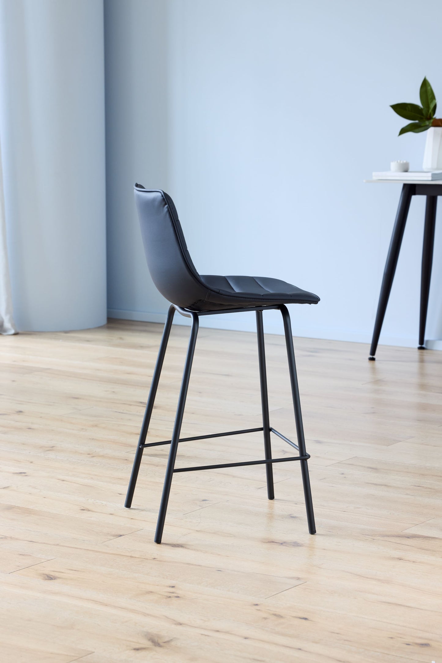 Jurien | Modern Metal PU Leather Bar Stools | Set Of 2 | Black