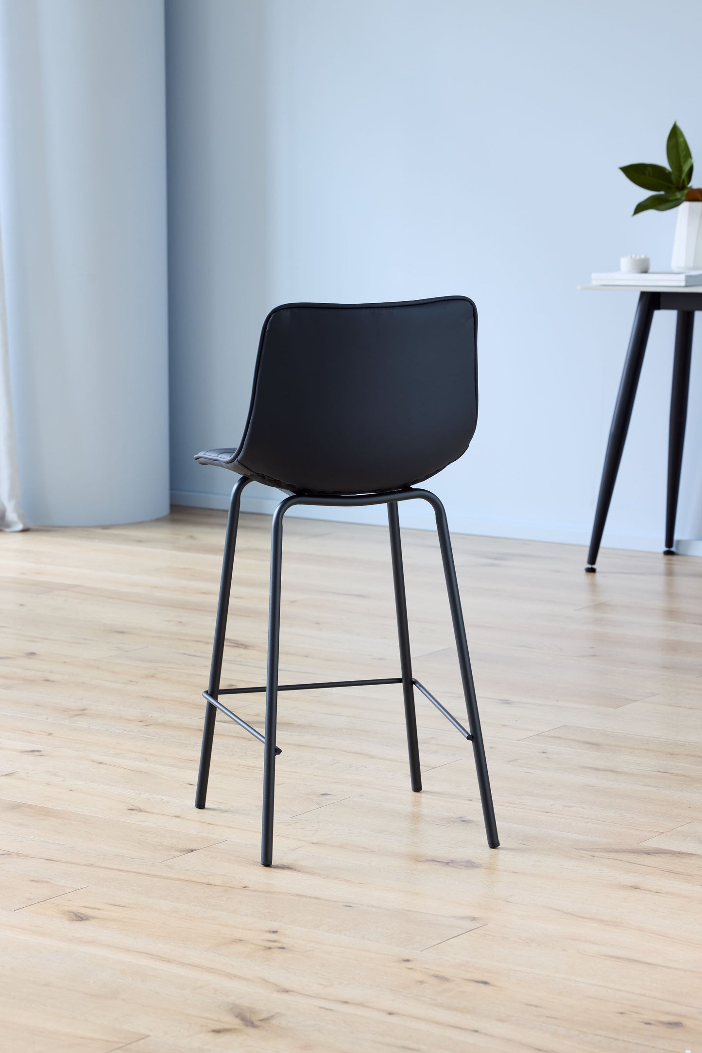 Jurien | Modern Metal PU Leather Bar Stools | Set Of 2 | Black