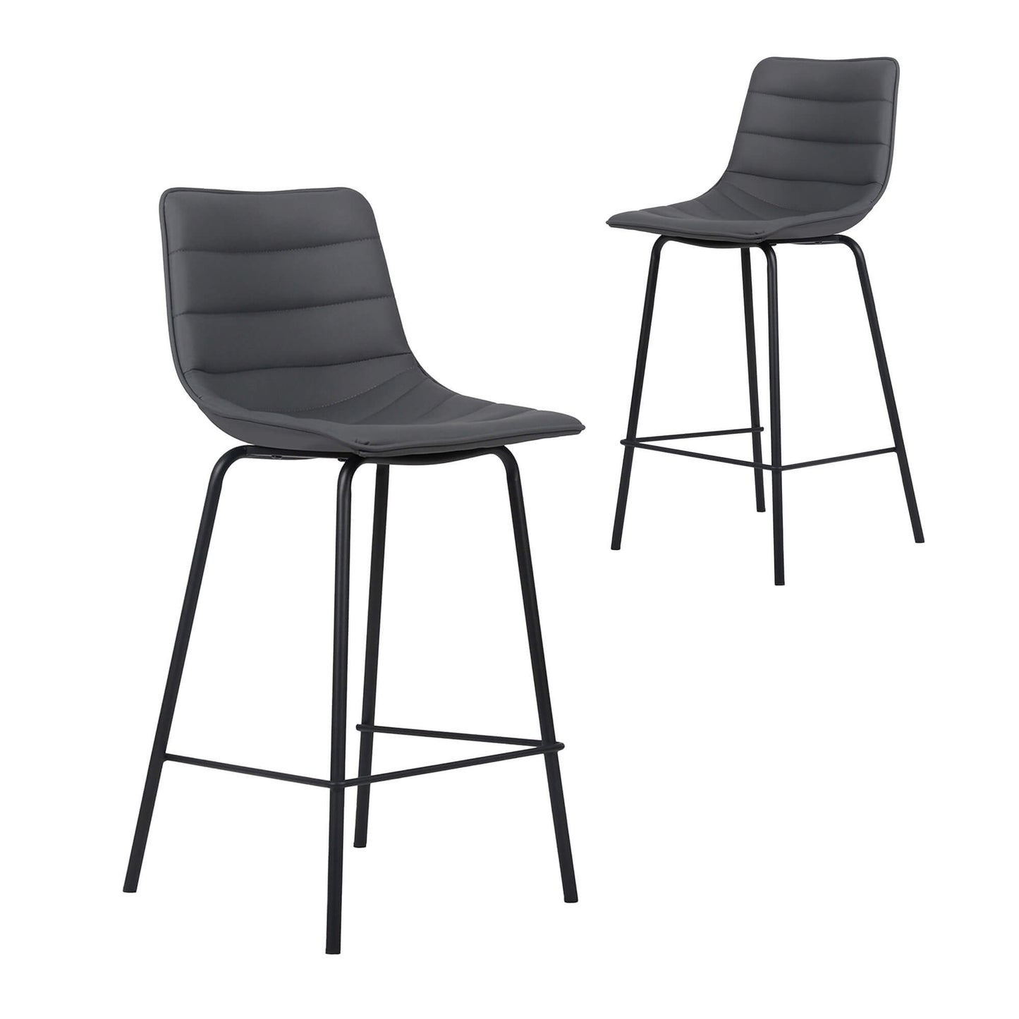 Jurien | Modern Metal PU Leather Bar Stools | Set Of 2 | Charcoal