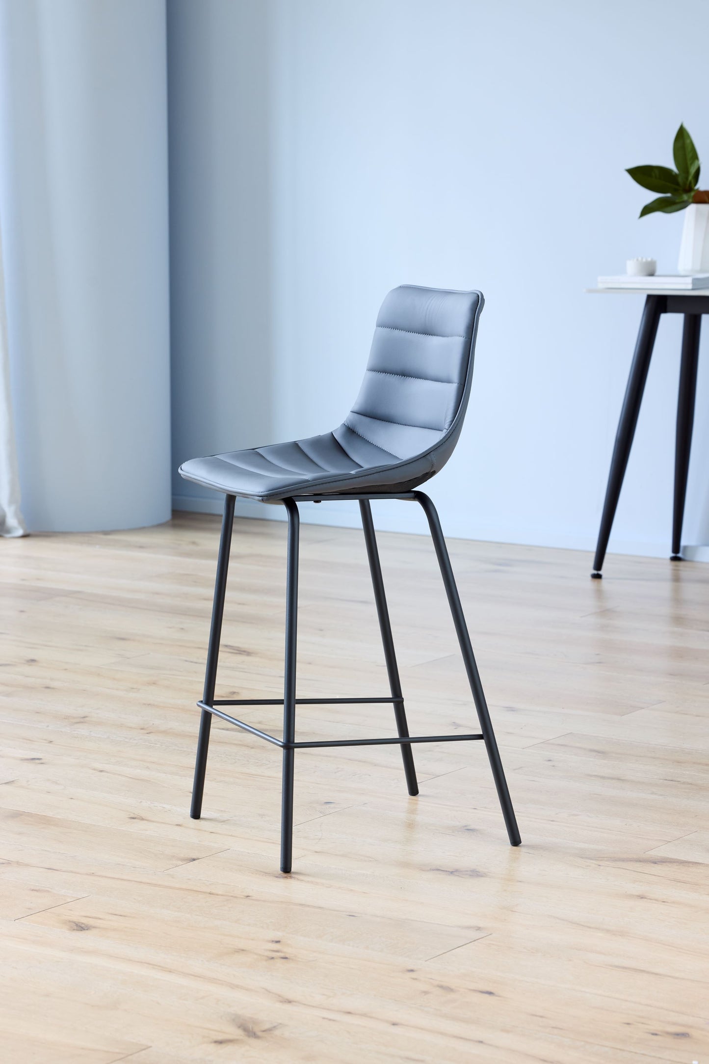 Jurien | Modern Metal PU Leather Bar Stools | Set Of 2 | Charcoal