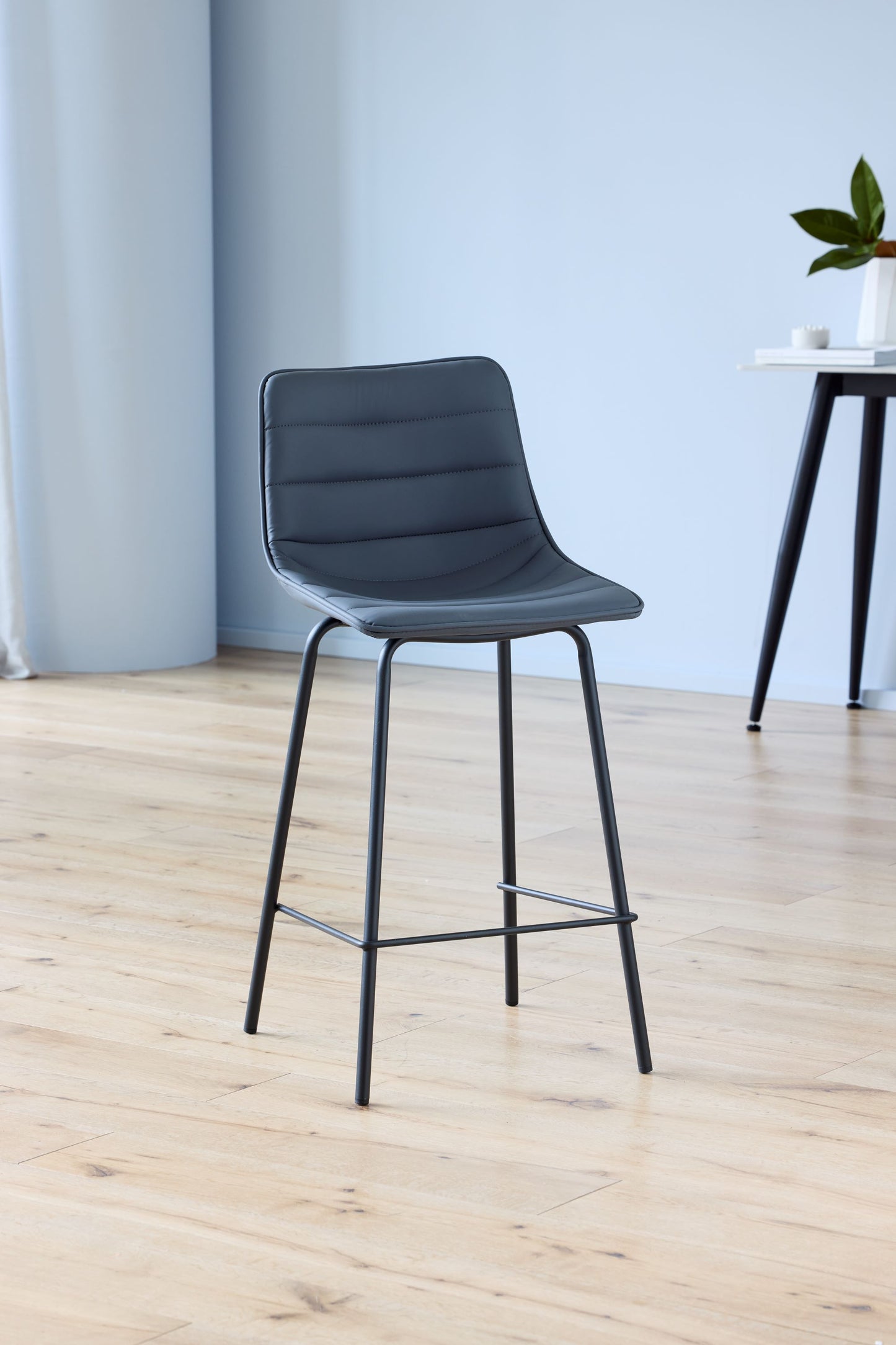 Jurien | Modern Metal PU Leather Bar Stools | Set Of 2 | Charcoal
