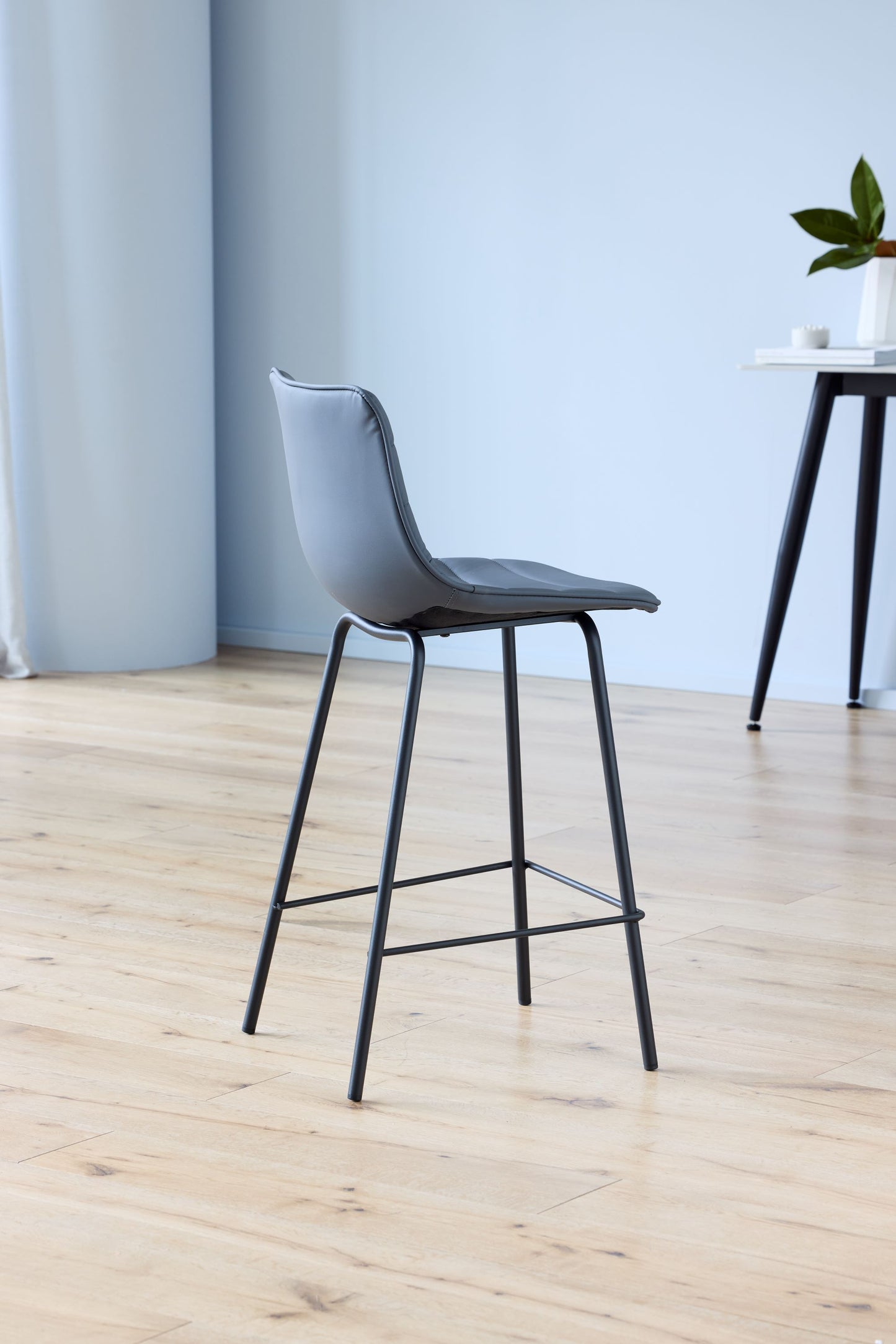 Jurien | Modern Metal PU Leather Bar Stools | Set Of 2 | Charcoal