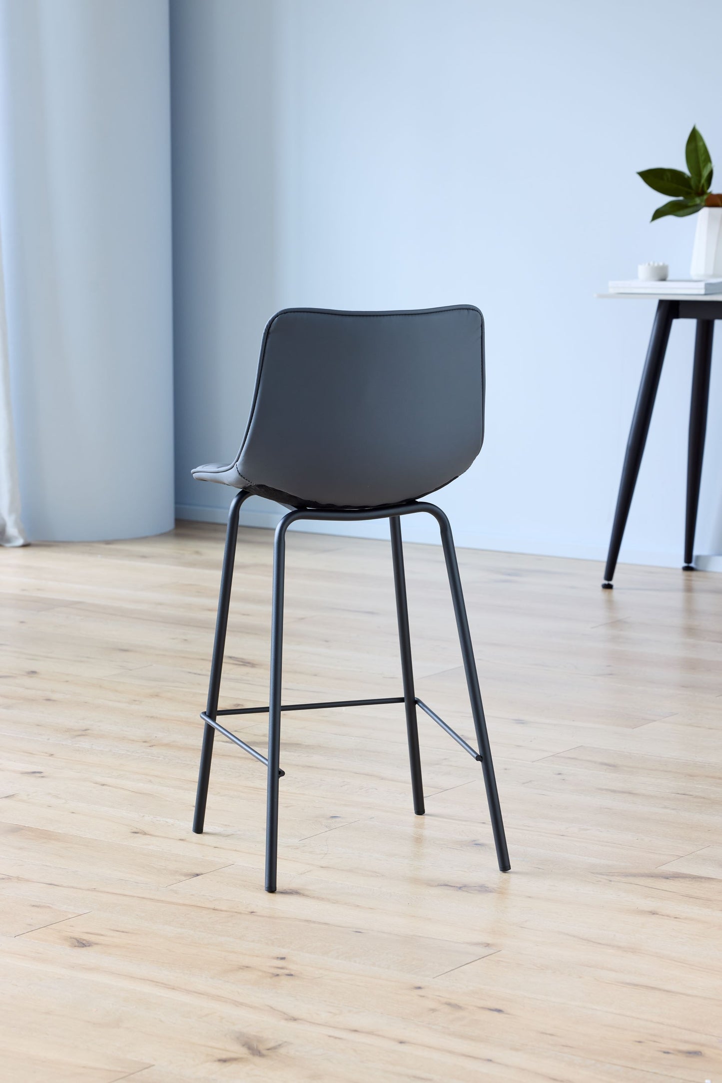 Jurien | Modern Metal PU Leather Bar Stools | Set Of 2 | Charcoal