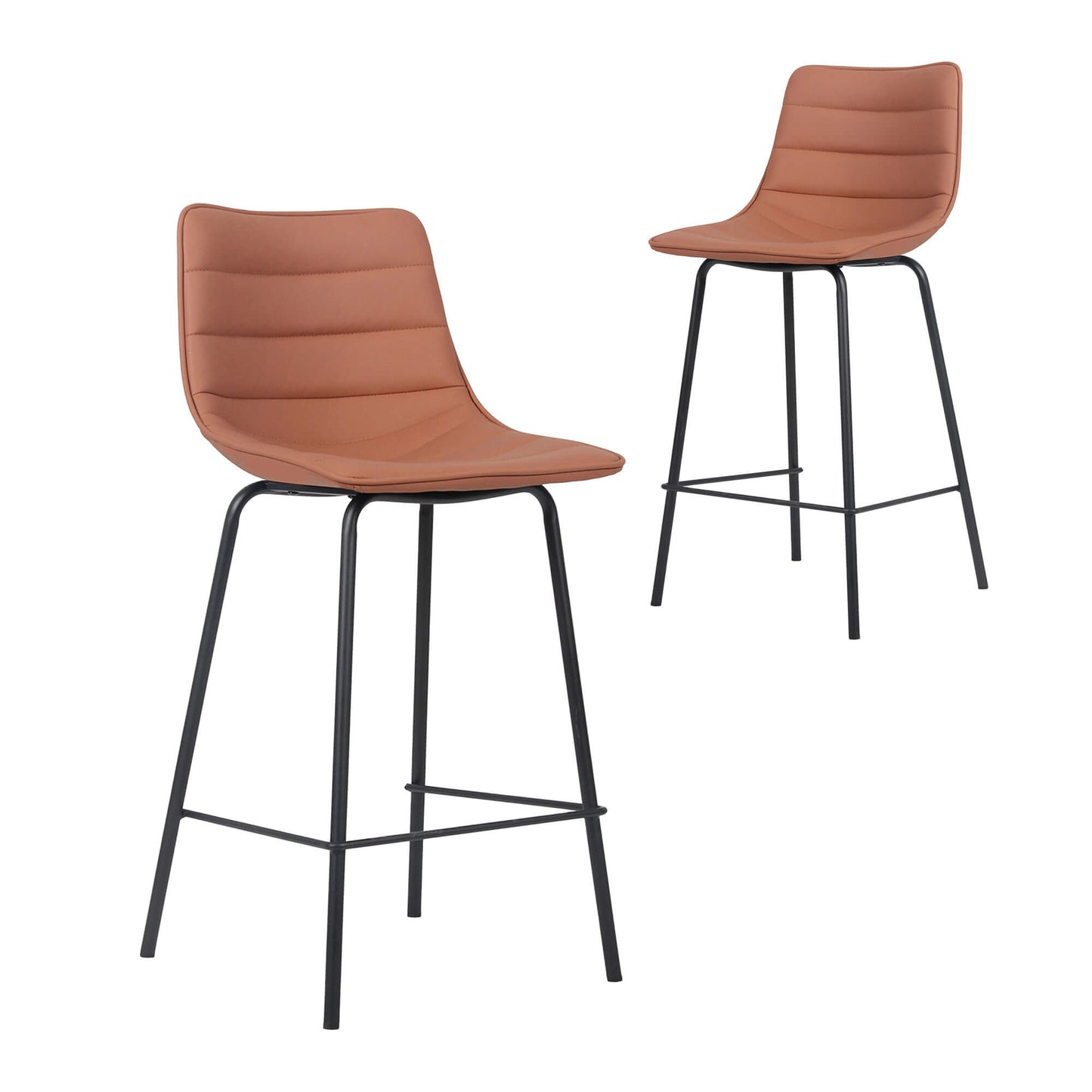 Jurien | Modern Metal PU Leather Bar Stools | Set Of 2 | Tan
