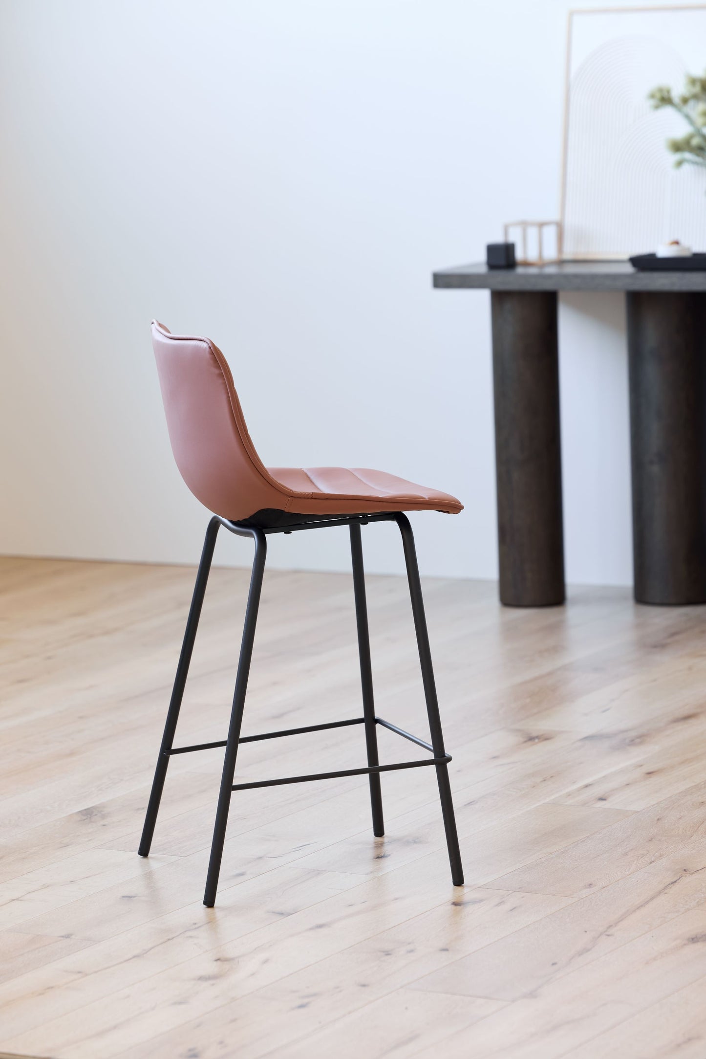 Jurien | Modern Metal PU Leather Bar Stools | Set Of 2 | Tan