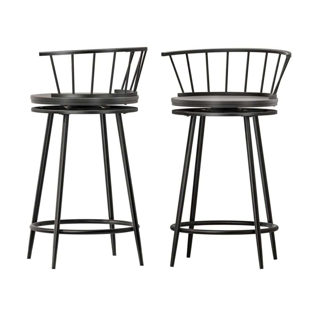 Kalimna Contemporary Black Metal Swivel Bar Stools With Arms