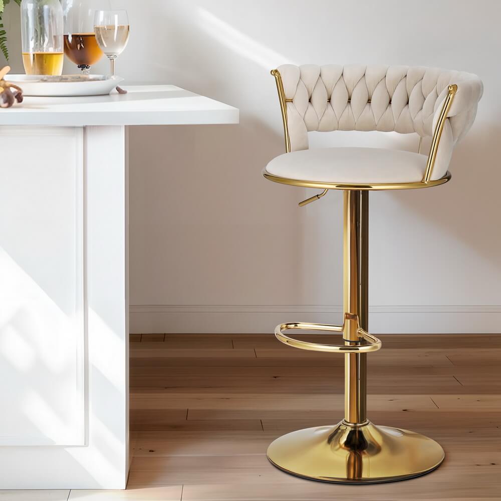 Modern Metal Ivory Velvet Bar Stools