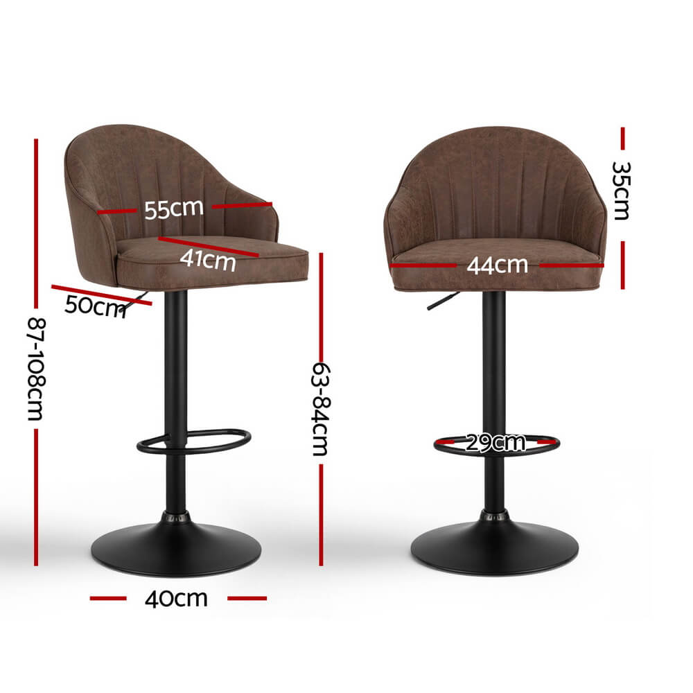 Lambert | Modern Metal Adjustable Brown Grey PU Leather Bar Stools | Set Of 2 | Brown