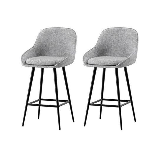 Modern Metal Grey Fabric Bar Stools | Set Of 2
