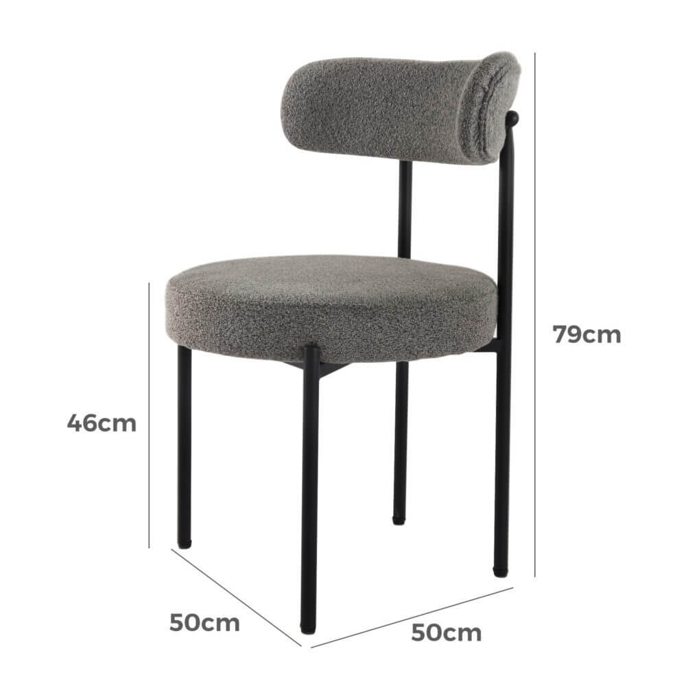 Lawry | Boucle Modern Grey Fabric Dining Chairs | Set Of 2 | Slate Grey
