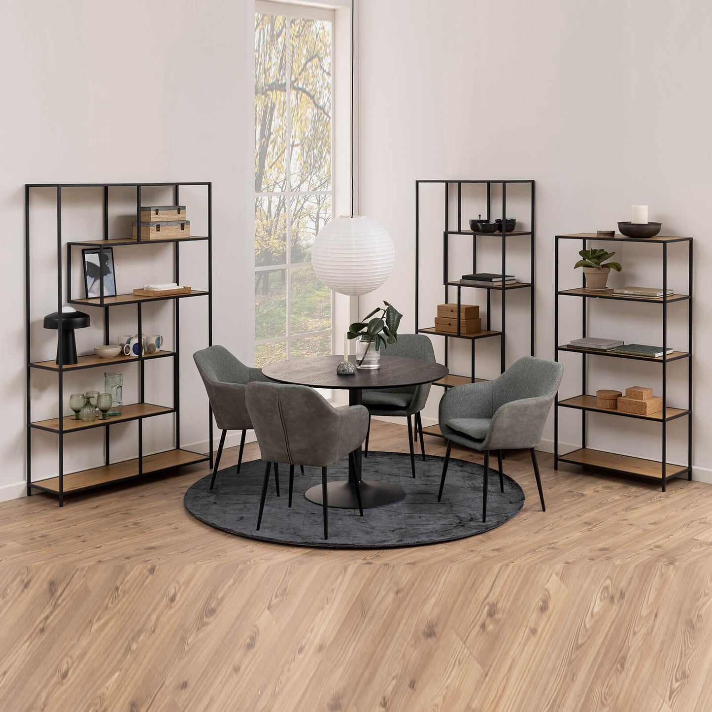 Lincoln | Metal Black White 1.1m Wooden Round Dining Table