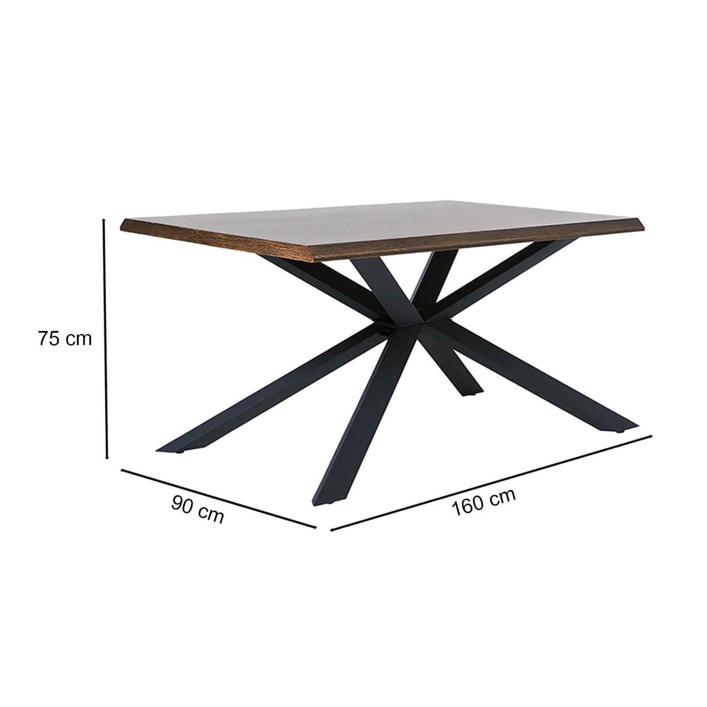 Liverpool | Brown & Black Metal Rectangular 160 cm Wooden Dining Table | Brown