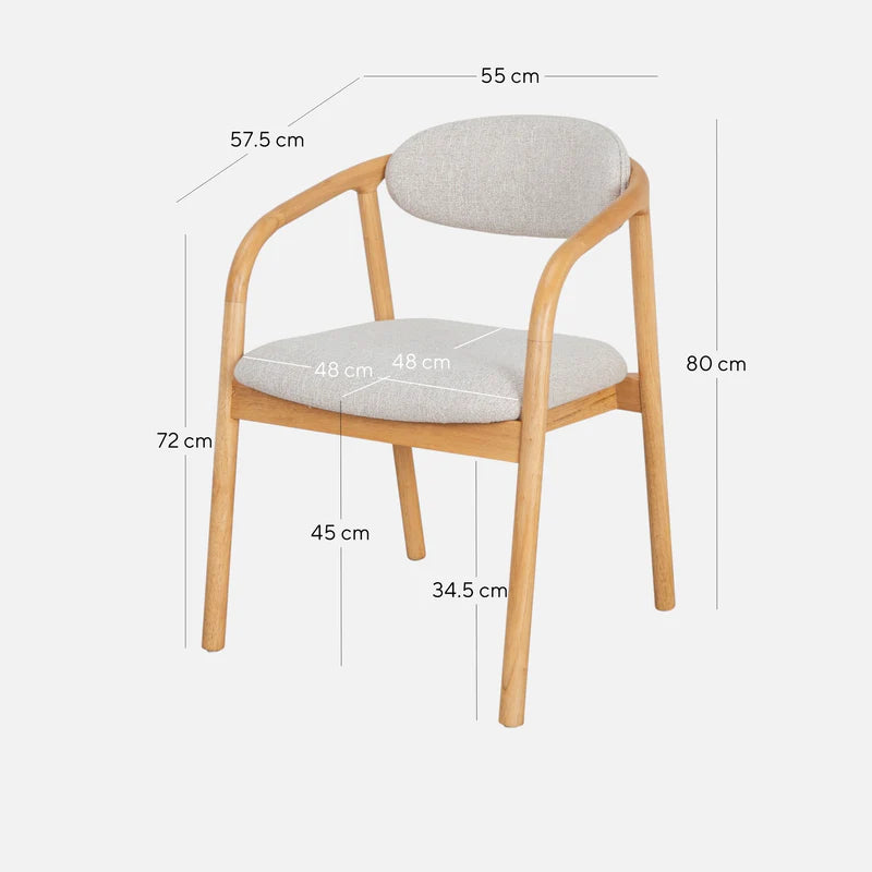 Long Bay | Coastal Modern Fabric Wooden Dining Chair With Arms | Natural
