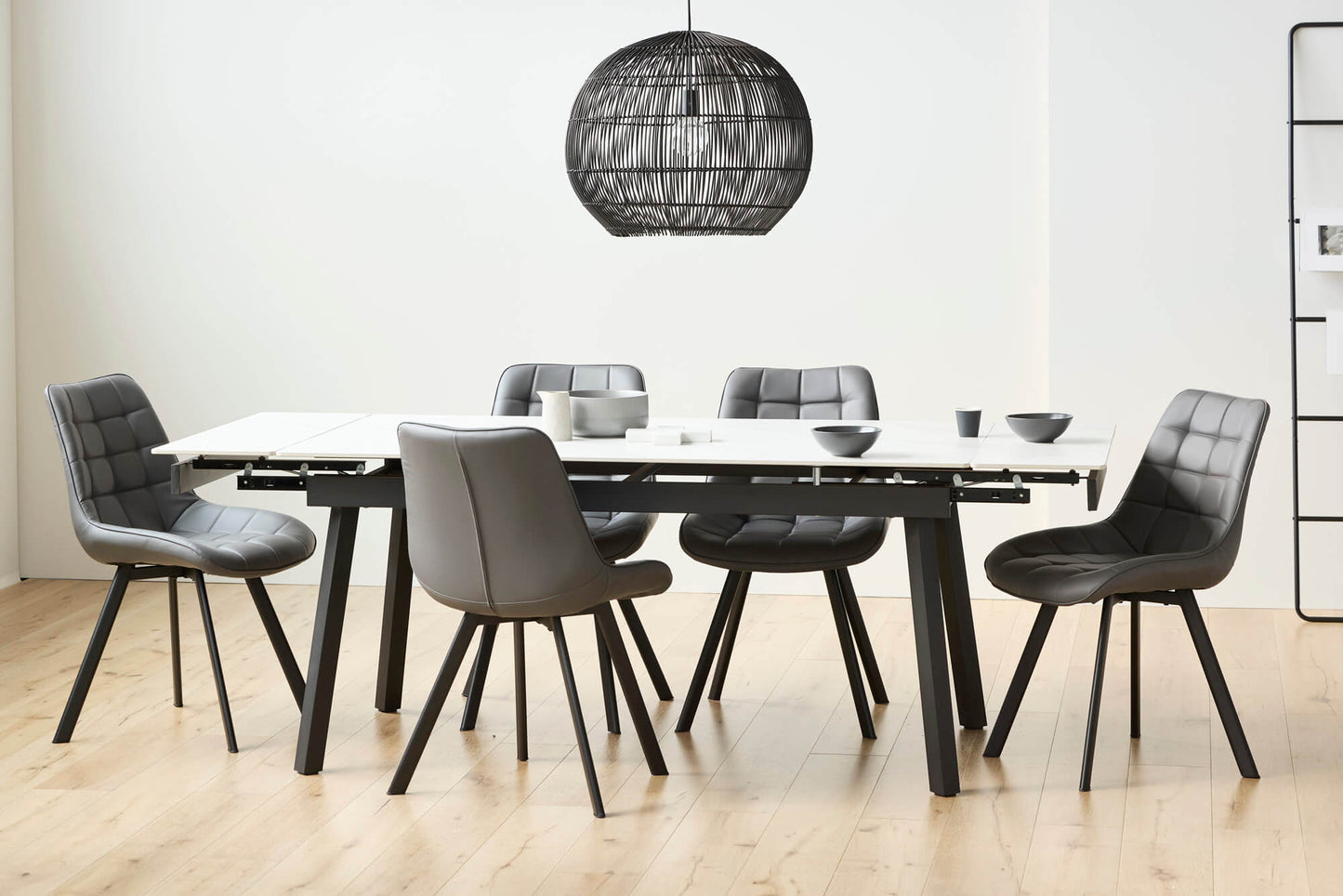 Macan | Metal Matte Snow White Ceramic 1.6 – 2.2m Extension Dining Table | Snow White