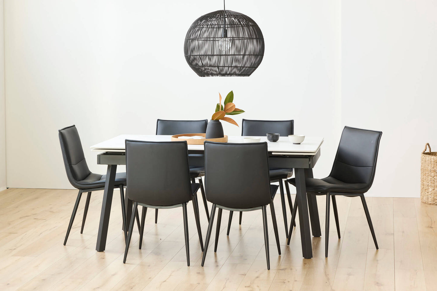 Macan | Metal Matte Snow White Ceramic 1.6 – 2.2m Extension Dining Table | Snow White