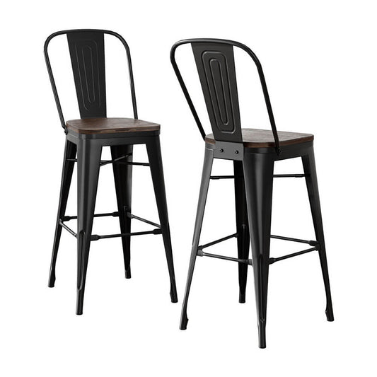 Madden | Industrial Black Wooden Metal Bar Stools | Black