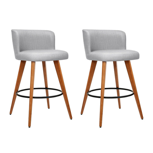 Martin | Modern 66cm Grey Fabric Wooden Bar Stools | Set Of 2