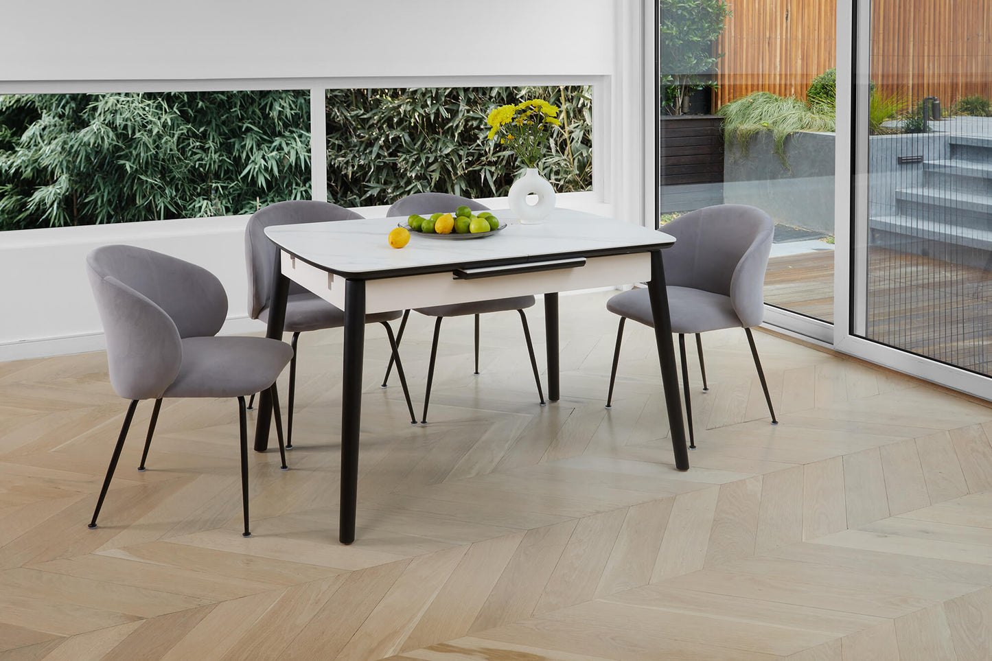 Maryland Ceramic Grey White 1.6m Rectangular Extension Dining Table