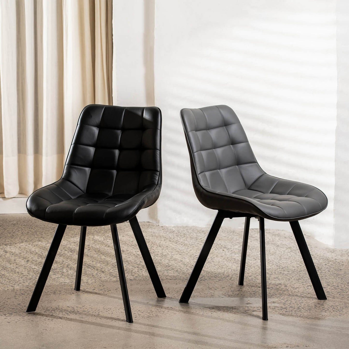Maverick | Modern Black Dark Grey PU Leather Dining Chairs | Set Of 2 | Dark Grey