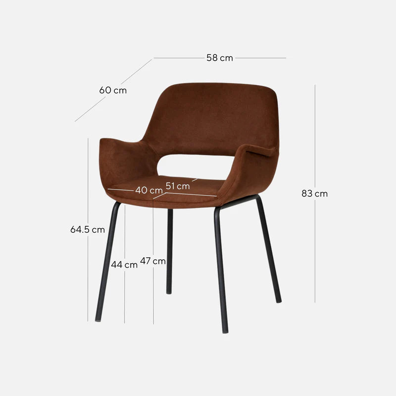 Mebbin | Modern Red Bronze Fabric Dining Chair With Arms | Set Of 2 | Red Bronze
