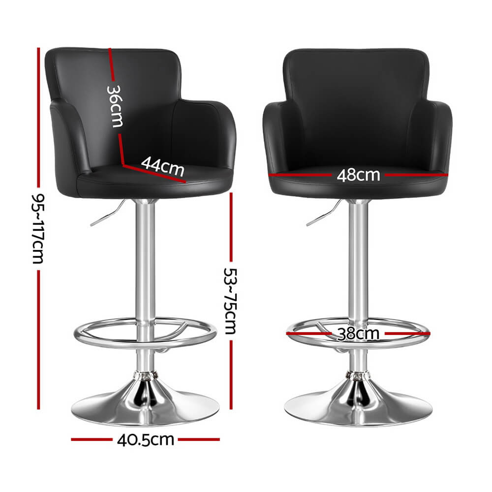Adjustable Black PU Leather Bar Stools With Arms | Black