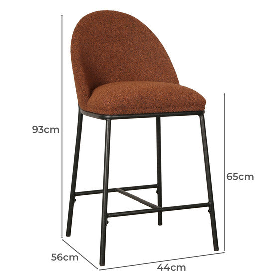 Meridian | Contemporary Boucle Fabric Bar Stools | Set Of 2 | Terracotta