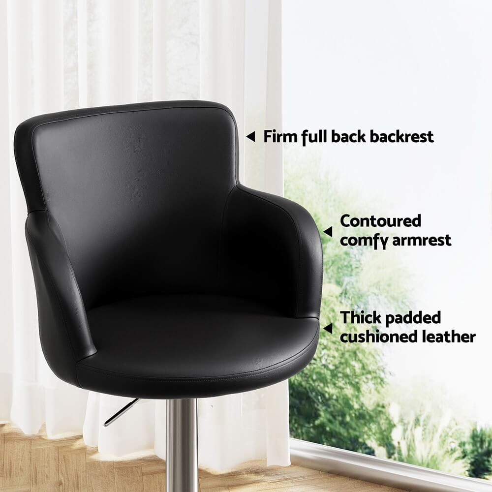 Adjustable Black PU Leather Bar Stools With Arms | Black