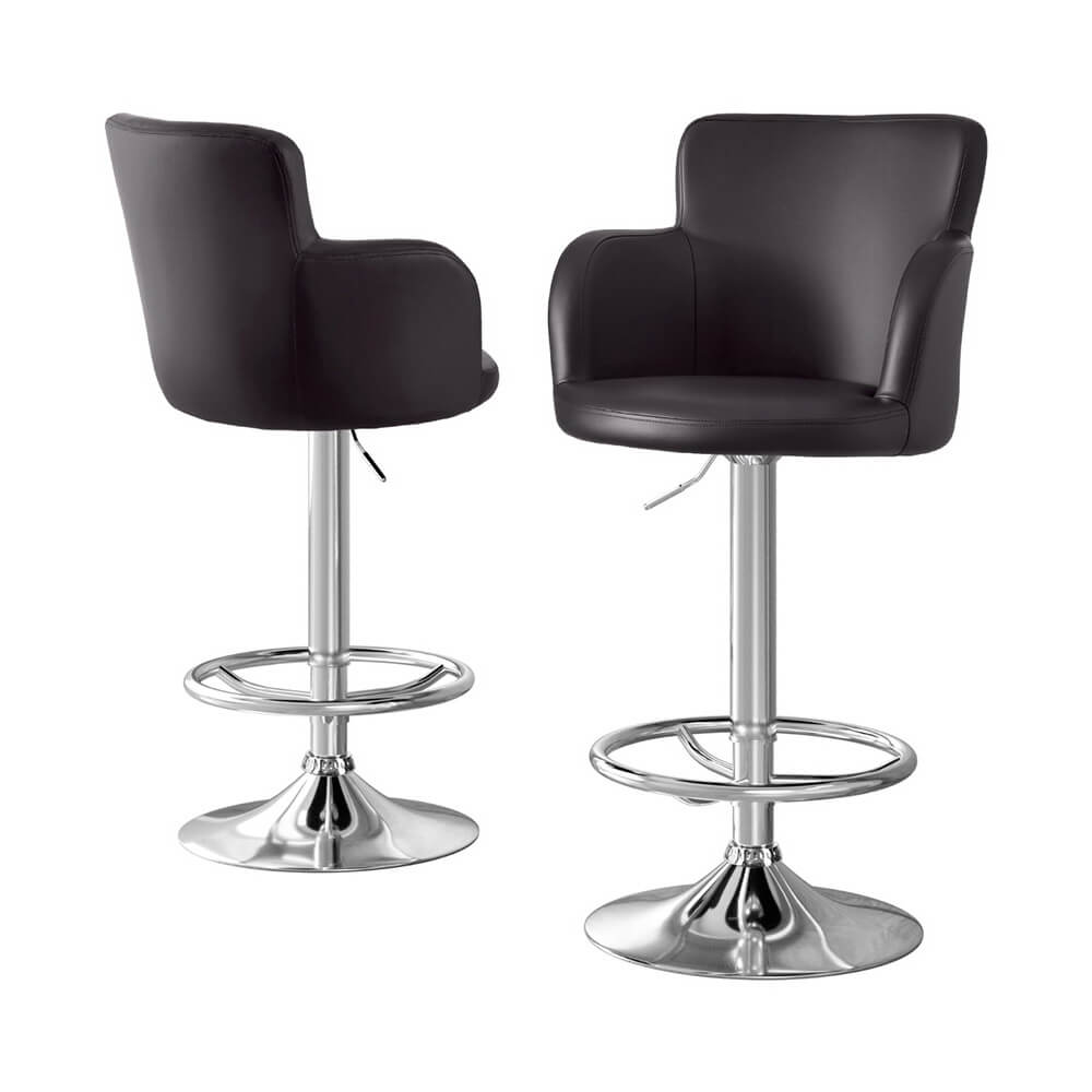 Adjustable Brown PU Leather Bar Stools With Arms | Brown
