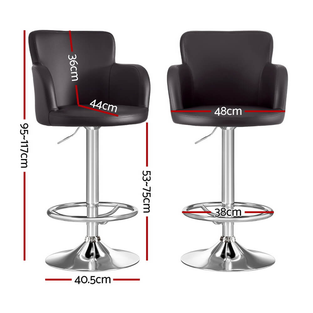 Adjustable Brown PU Leather Bar Stools With Arms | Brown