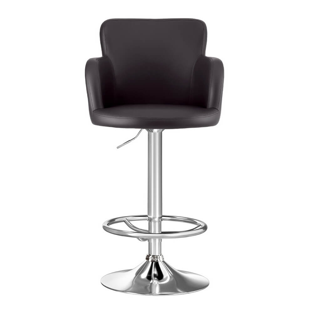 Adjustable Brown PU Leather Bar Stools With Arms | Brown