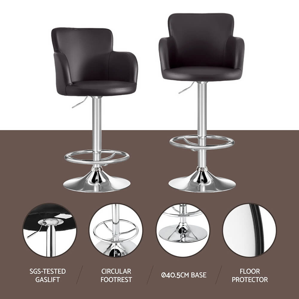 Adjustable Brown PU Leather Bar Stools With Arms | Brown