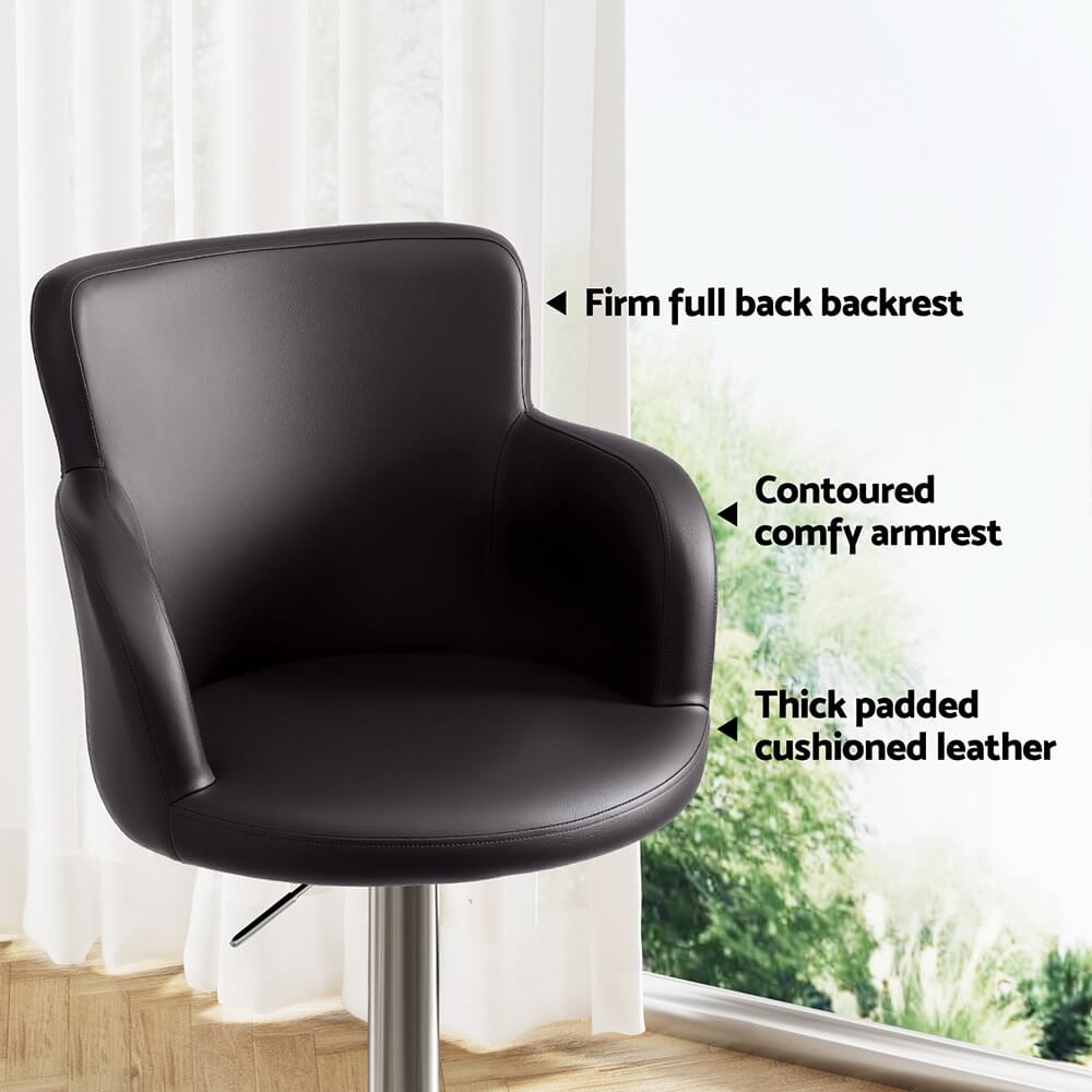 Adjustable Brown PU Leather Bar Stools With Arms | Brown