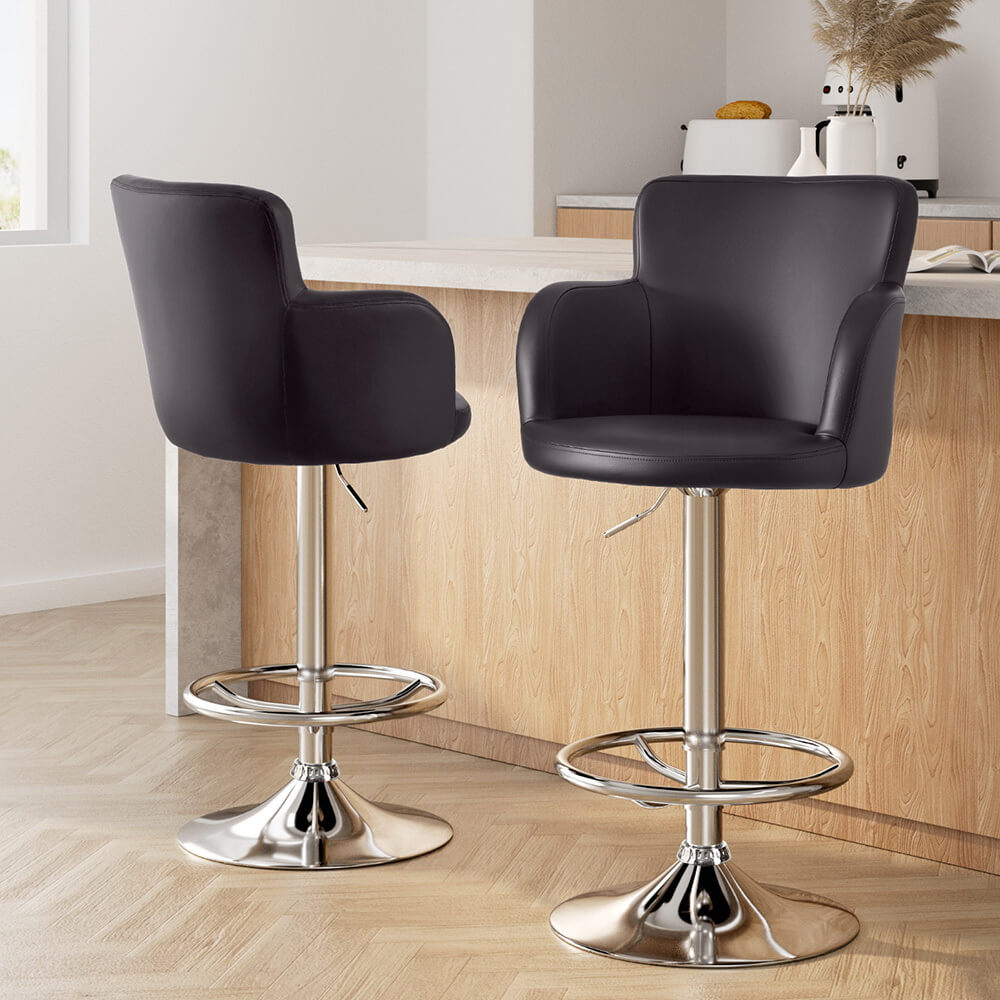 Adjustable Brown PU Leather Bar Stools With Arms | Brown