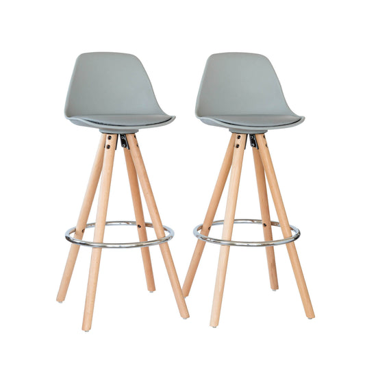 Minerva | Modern Grey Plastic PU Leather Wooden Bar Stools | Grey