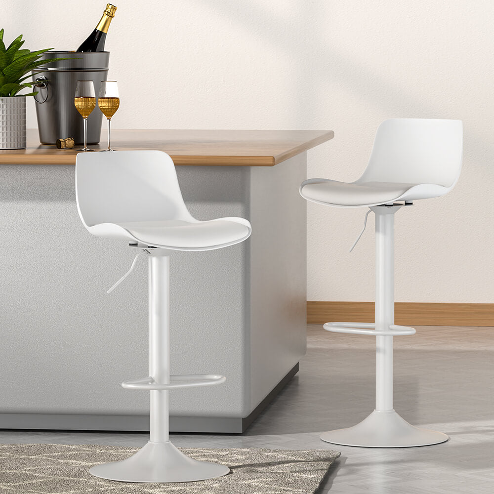Minerva | Modern White Plastic PU Leather Bar Stools | Set Of 2 | White