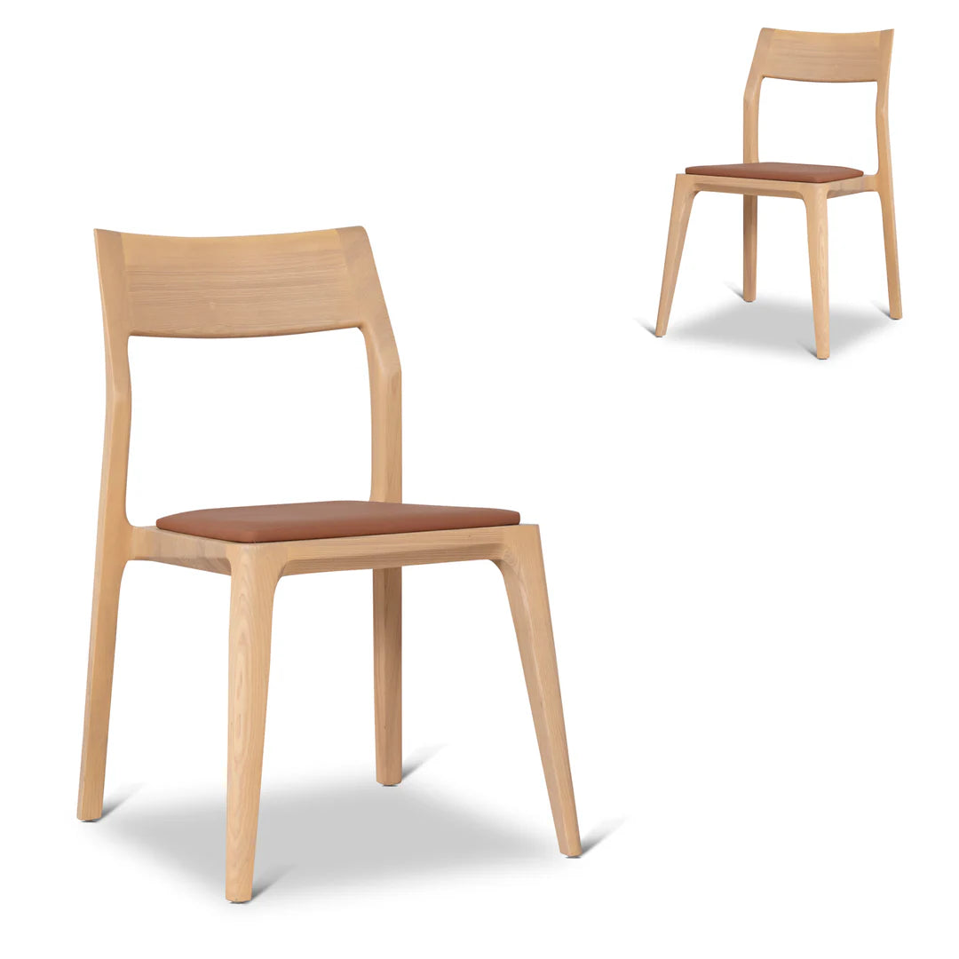 Moresby | Coastal Tan PU Leather Natural Wooden Dining Chairs | Set Of 2 | Tan