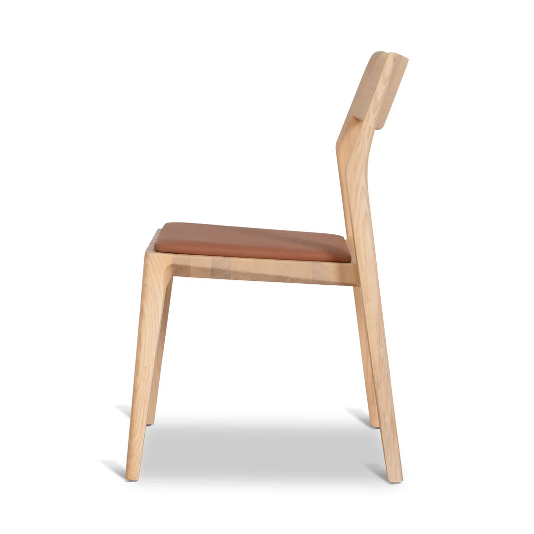 Moresby | Coastal Tan PU Leather Natural Wooden Dining Chairs | Set Of 2 | Tan