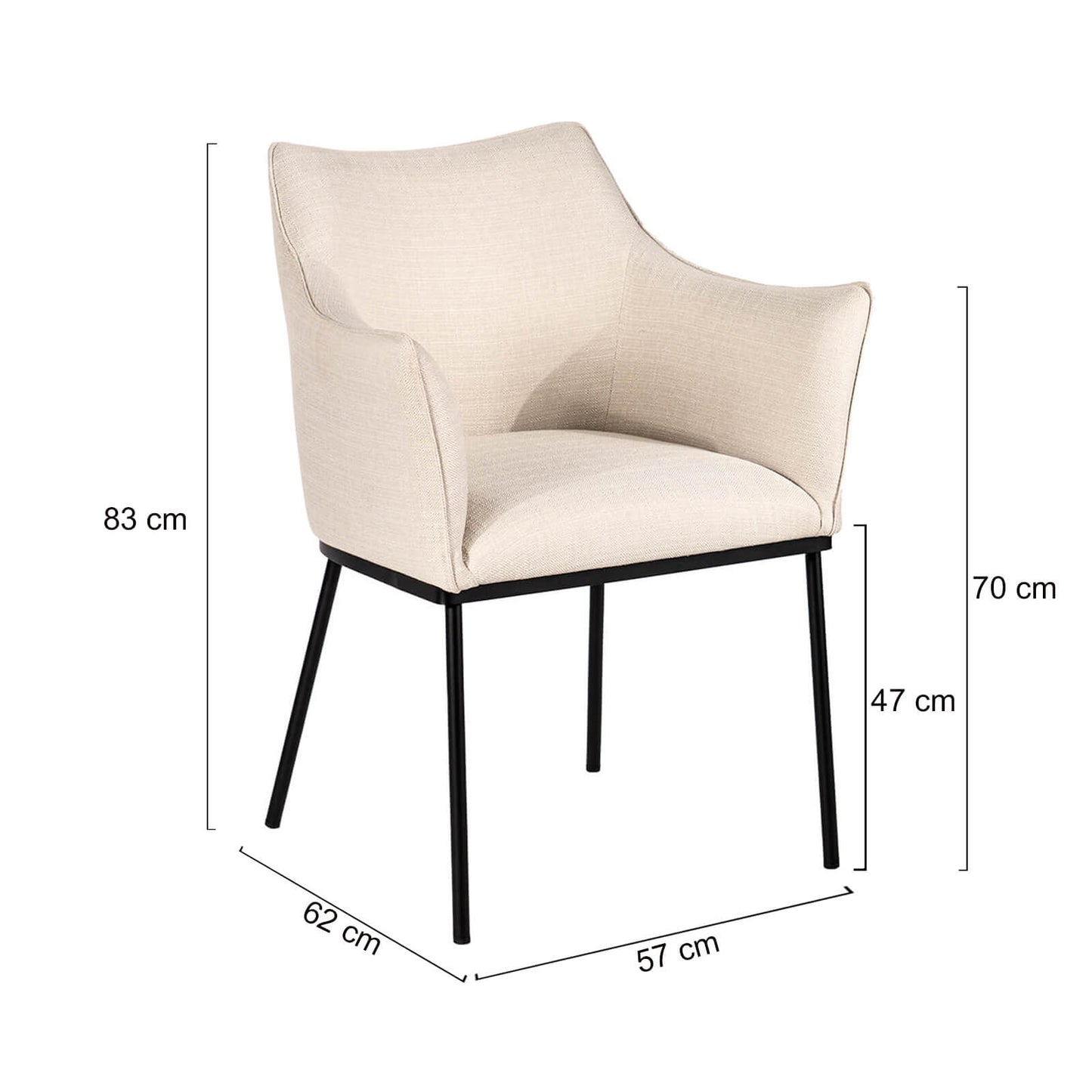Morley | Contemporary Black Natural Fabric Dining Chair With Arms | Natural