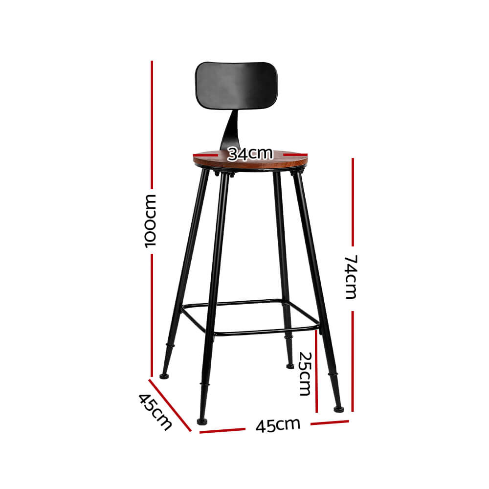 Moroak | Industrial Metal Wooden Bar Stools | Set Of 2 | Dark Brown