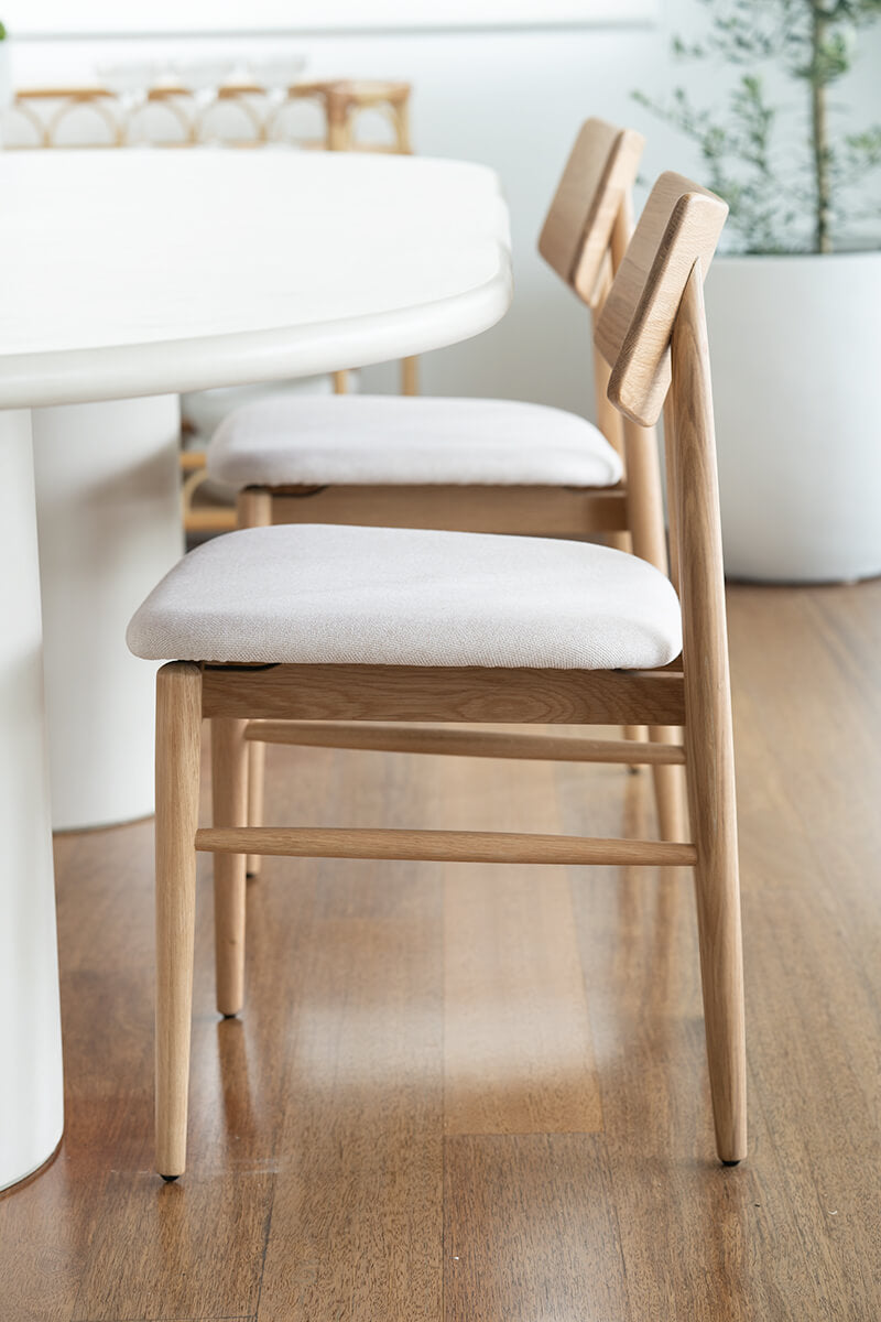 Nantes | Coastal Linen Fabric Natural Wooden Dining Chair