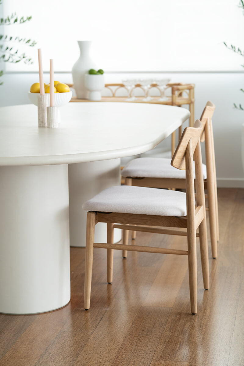 Nantes | Coastal Linen Fabric Natural Wooden Dining Chair