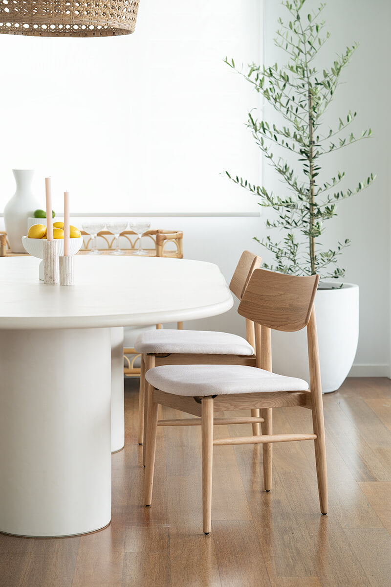 Nantes | Coastal Linen Fabric Natural Wooden Dining Chair