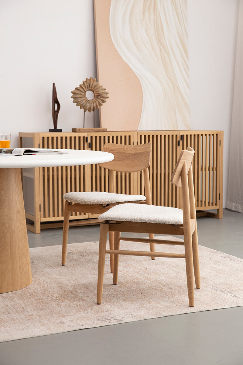 Nantes | Coastal Linen Fabric Natural Wooden Dining Chair