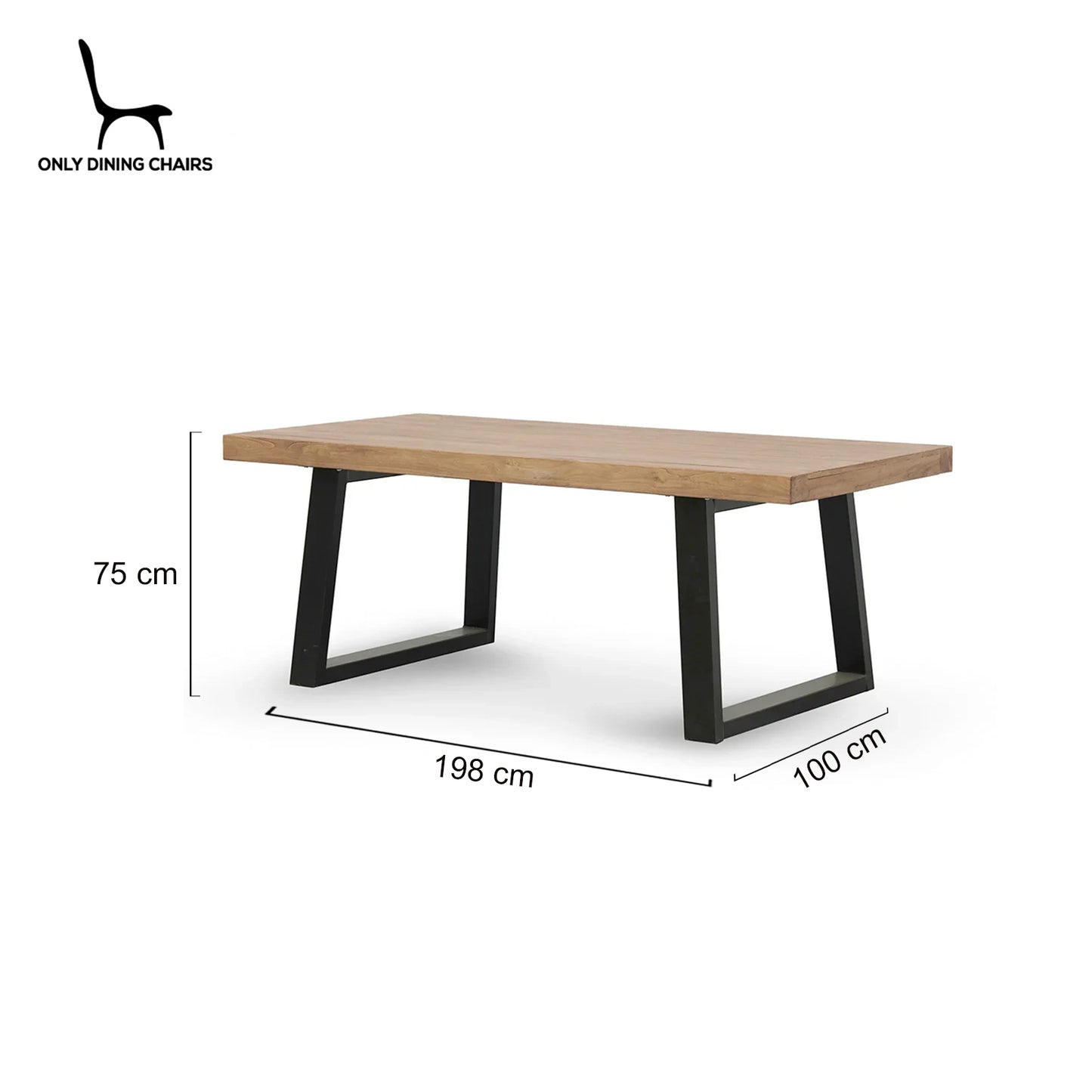 Narrabeen | Metal Reclaimed Elm Natural 1.98 Rectangular Wooden Dining Table