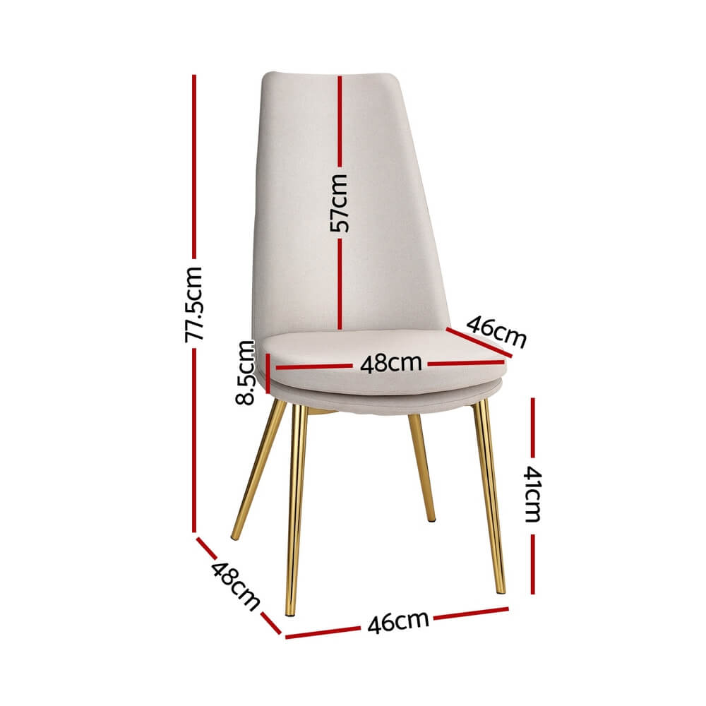 Nouvelle | High Back Modern Beige Fabric Metal Dining Chairs | Set Of 2 | Beige