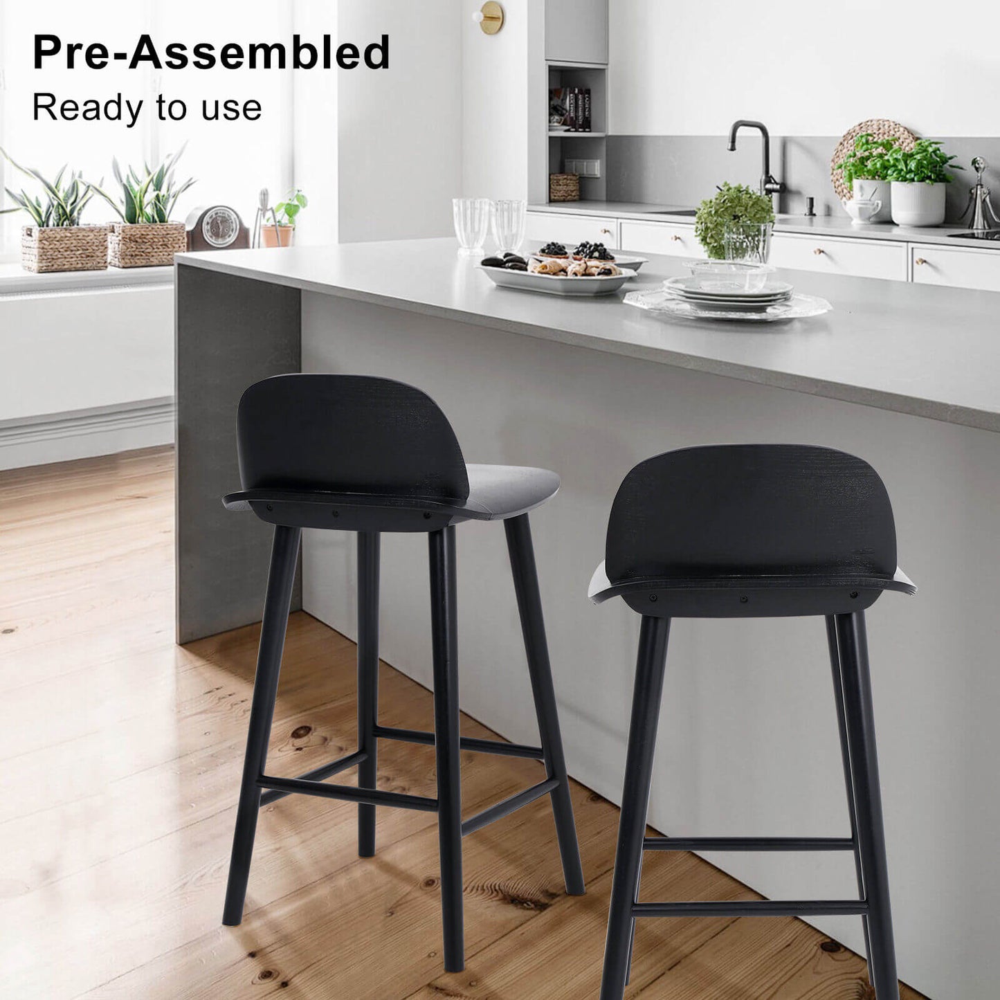 Black Modern Scandinavian Style 65cm Wooden Bar Stools | Black
