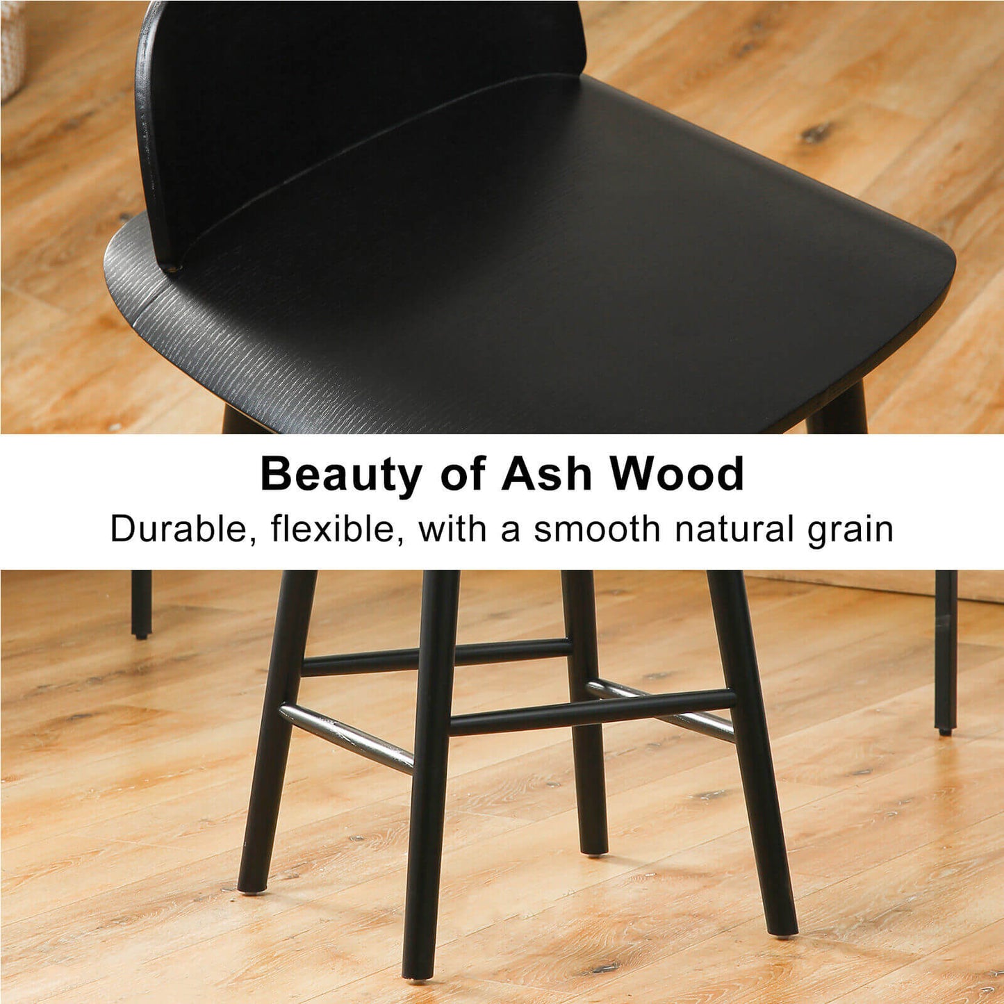 Black Modern Scandinavian Style 65cm Wooden Bar Stools | Black